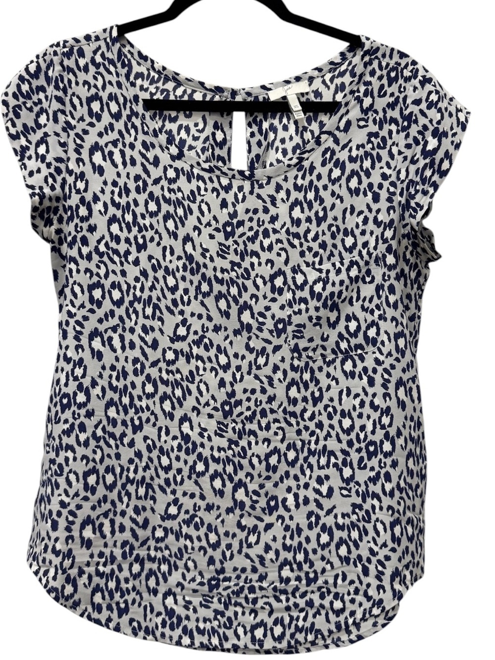 Joie 100% Silk Blue Leopard Print Cap Sleeve Blouse Top XS